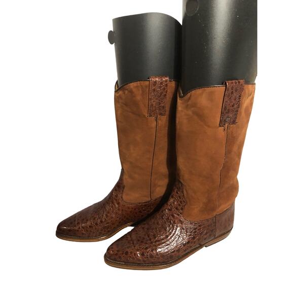 Vintage Armando Pollini cowgirl reptile & suede leather brown boots size 6 (37) - Picture 5 of 12